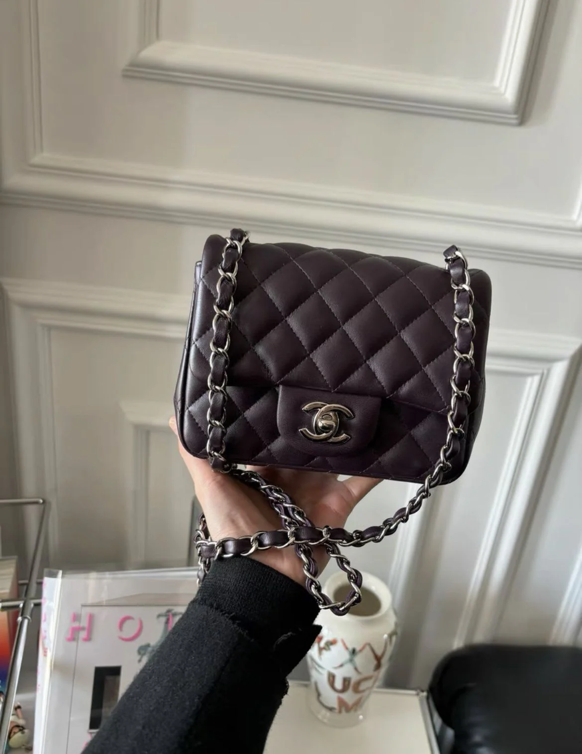 CHANEL Mini Square Flap Lambskin Quilted Dark Purple - Image 2