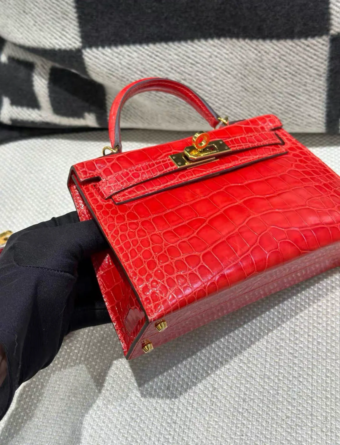 Hermes Geranium Sellier Kelly Mini 20cm Shiny Mississippiensis Alligator GHW - Image 5