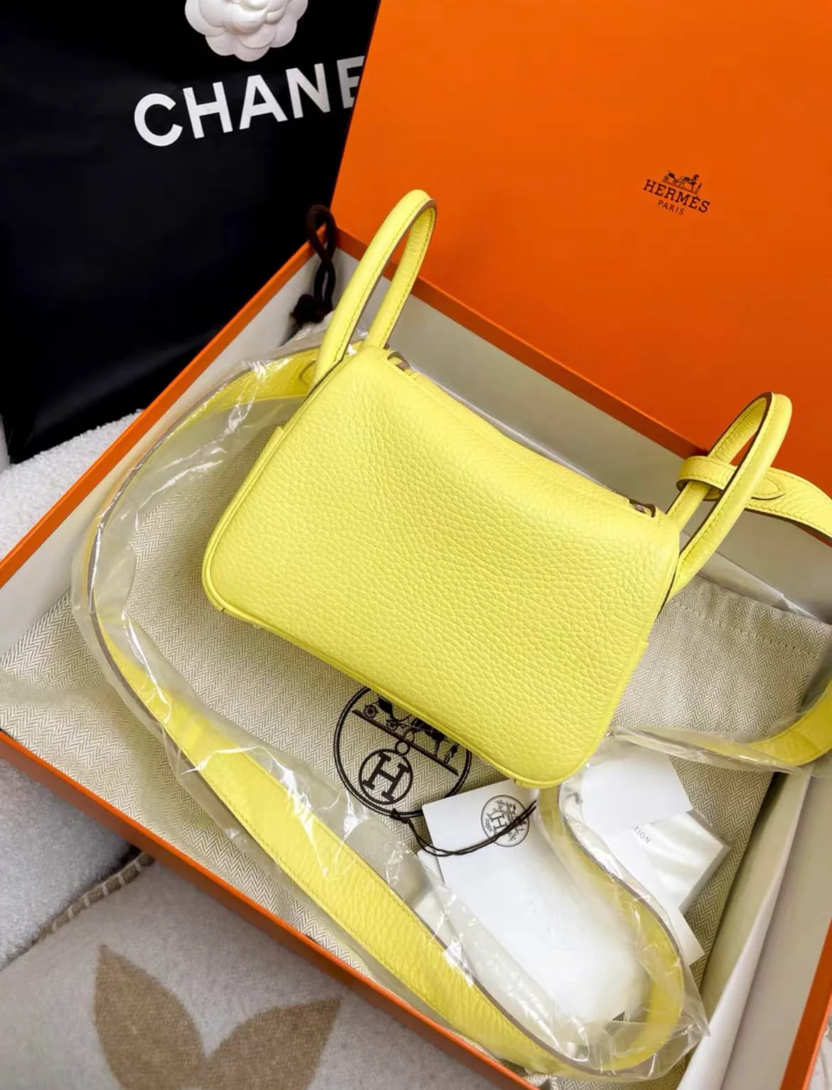 Hermes Mini Lindy 20 Limoncello Clemence Palladium Hardware - Image 2