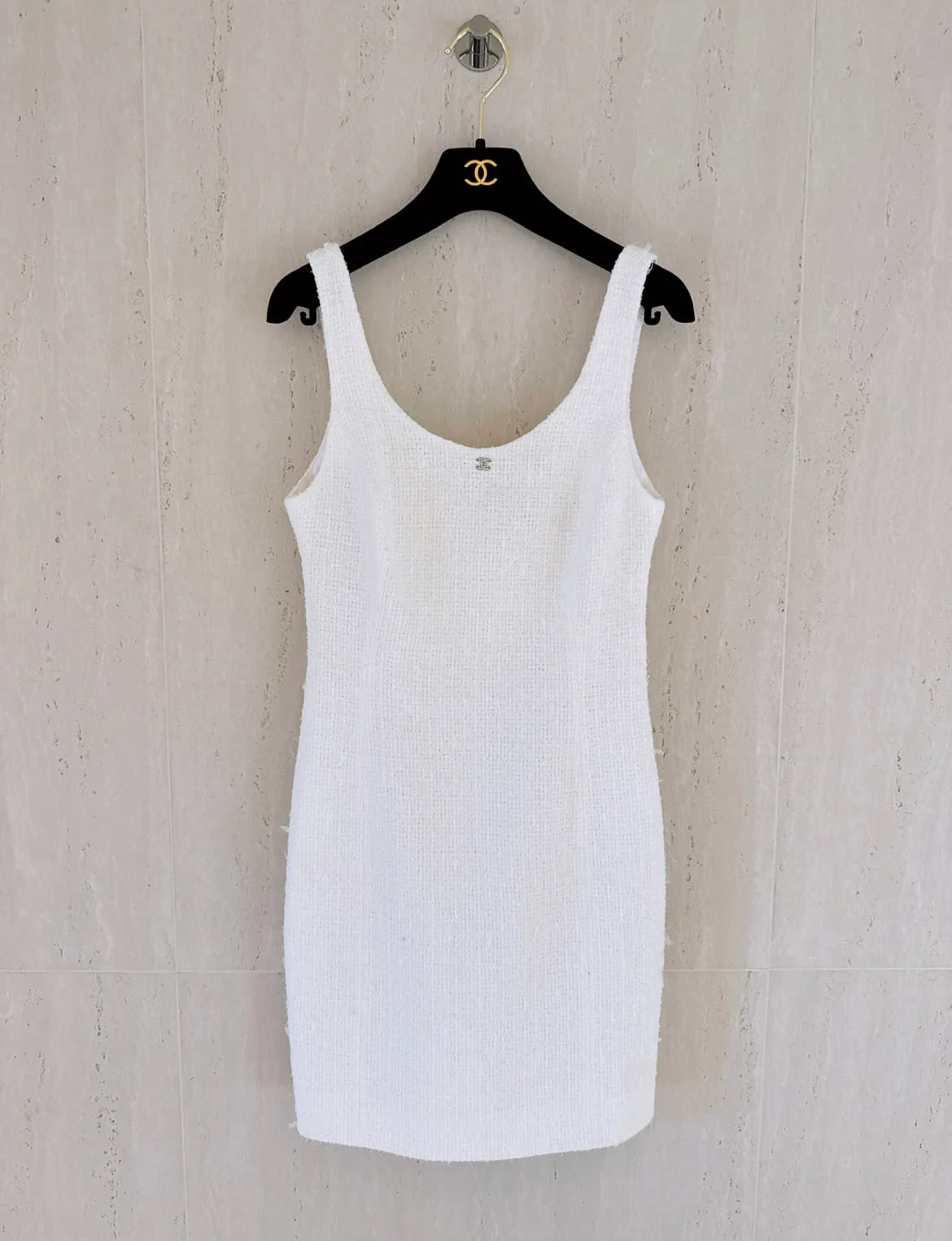 Chanel 23M Coco Beach tweed white dress size 36