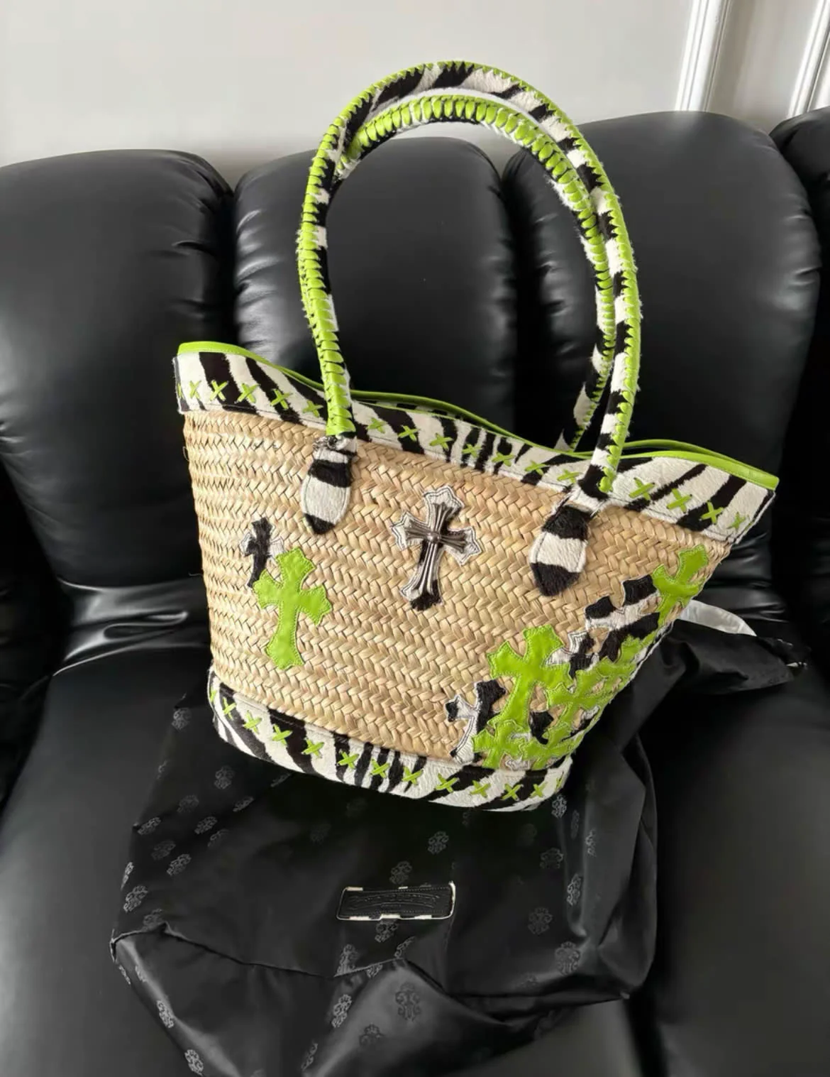Chrome Hearts limited edition green woven raffia bag
