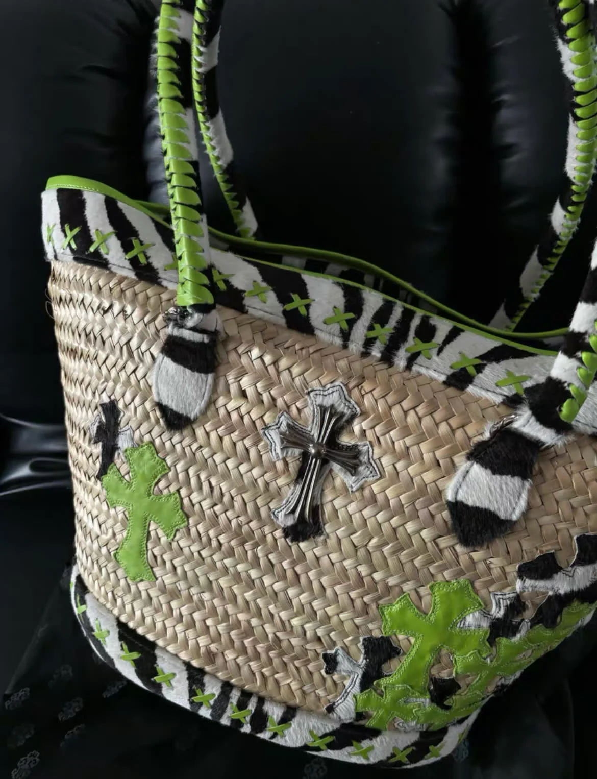 Chrome Hearts limited edition green woven raffia bag - Image 2