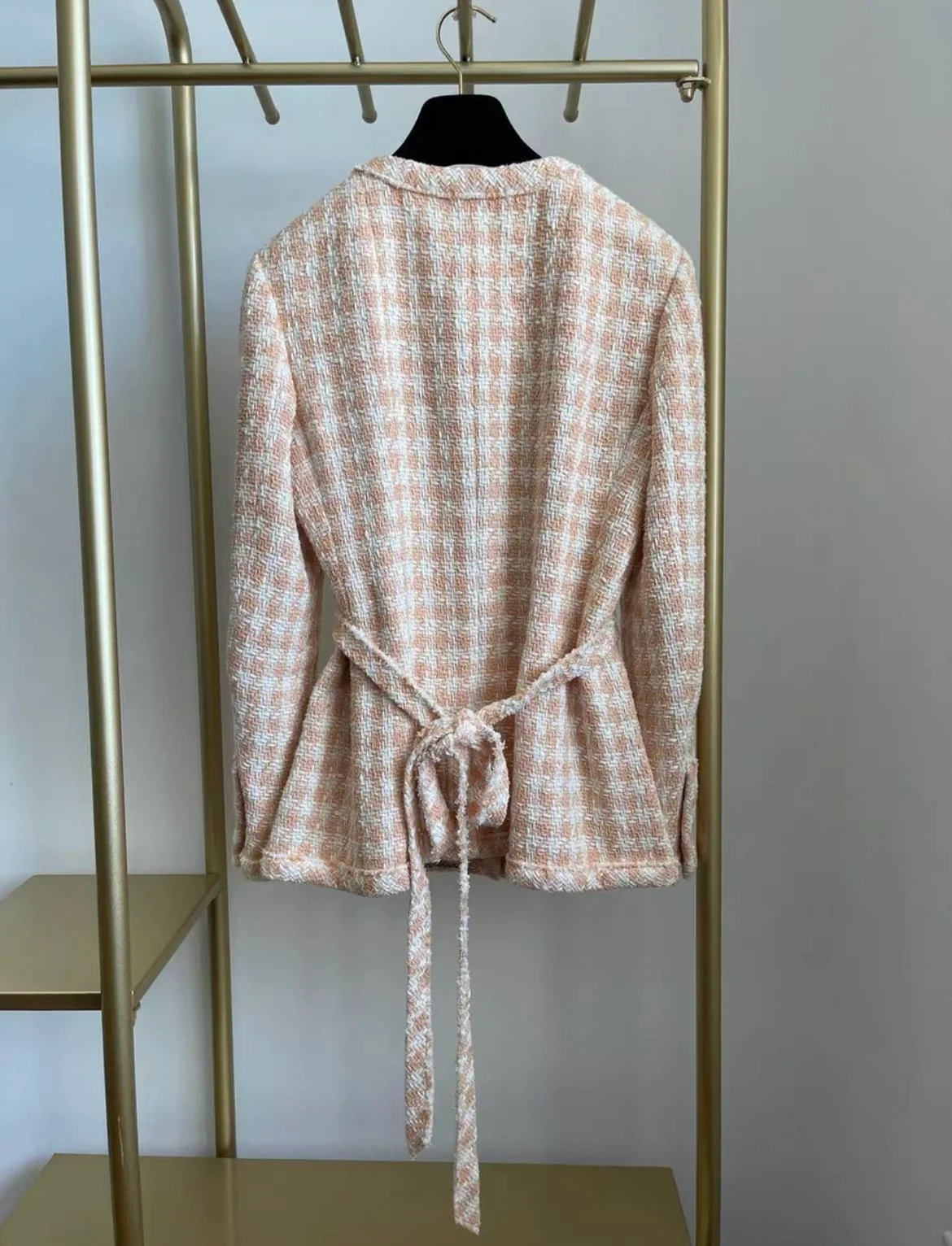 chanel 23s houndstooth light orange plaid jacket size 36 - Image 2