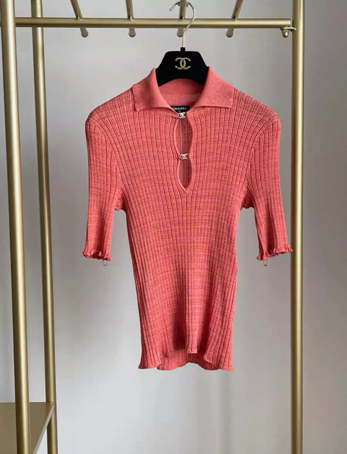 Chanel 22SS orange red knitted top fr38