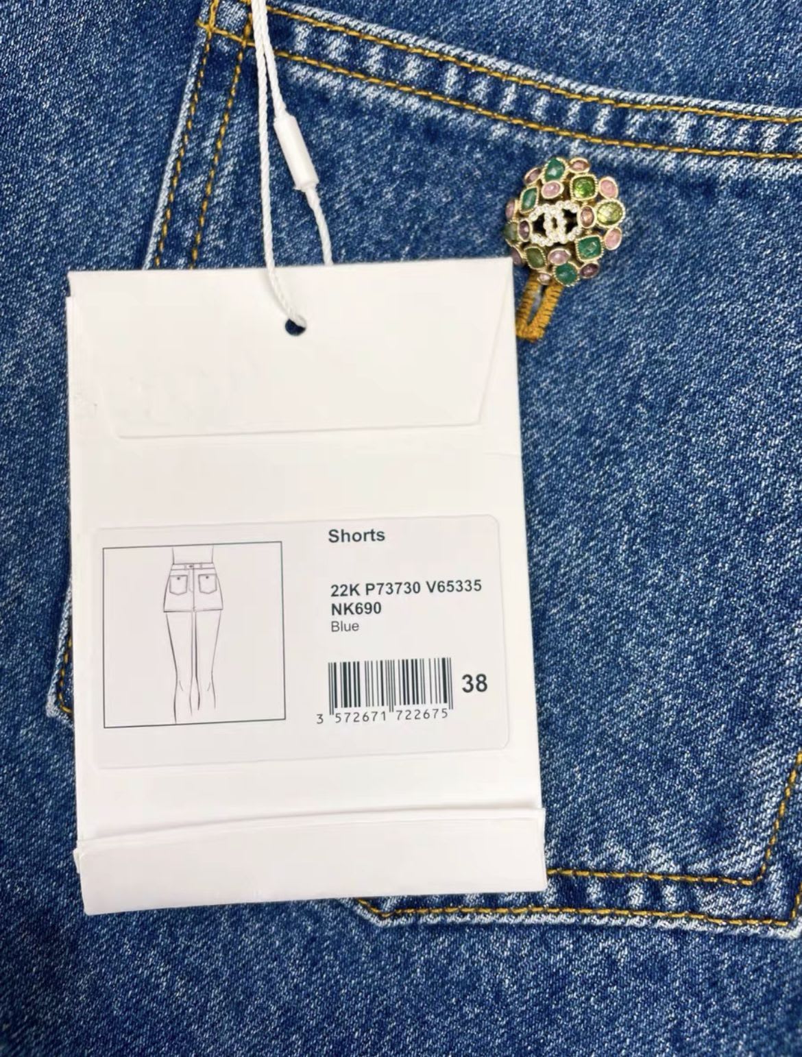 Chanel 22A Blue Gem Button Two-Pocket Denim Shorts - Image 2
