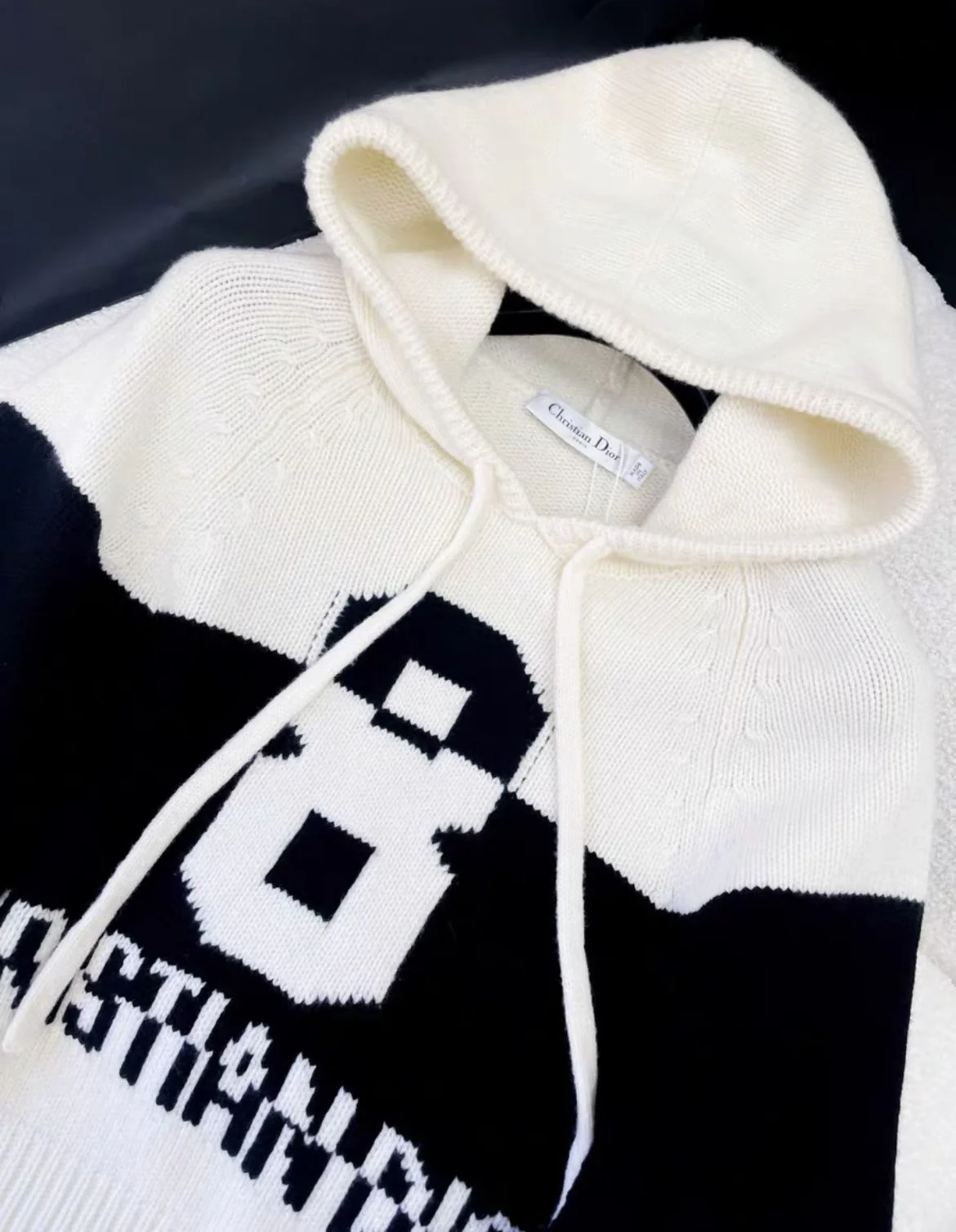 Christian Dior Soft White/Black 'Christian Dior 8' Hooded Sweater F40 - Image 3