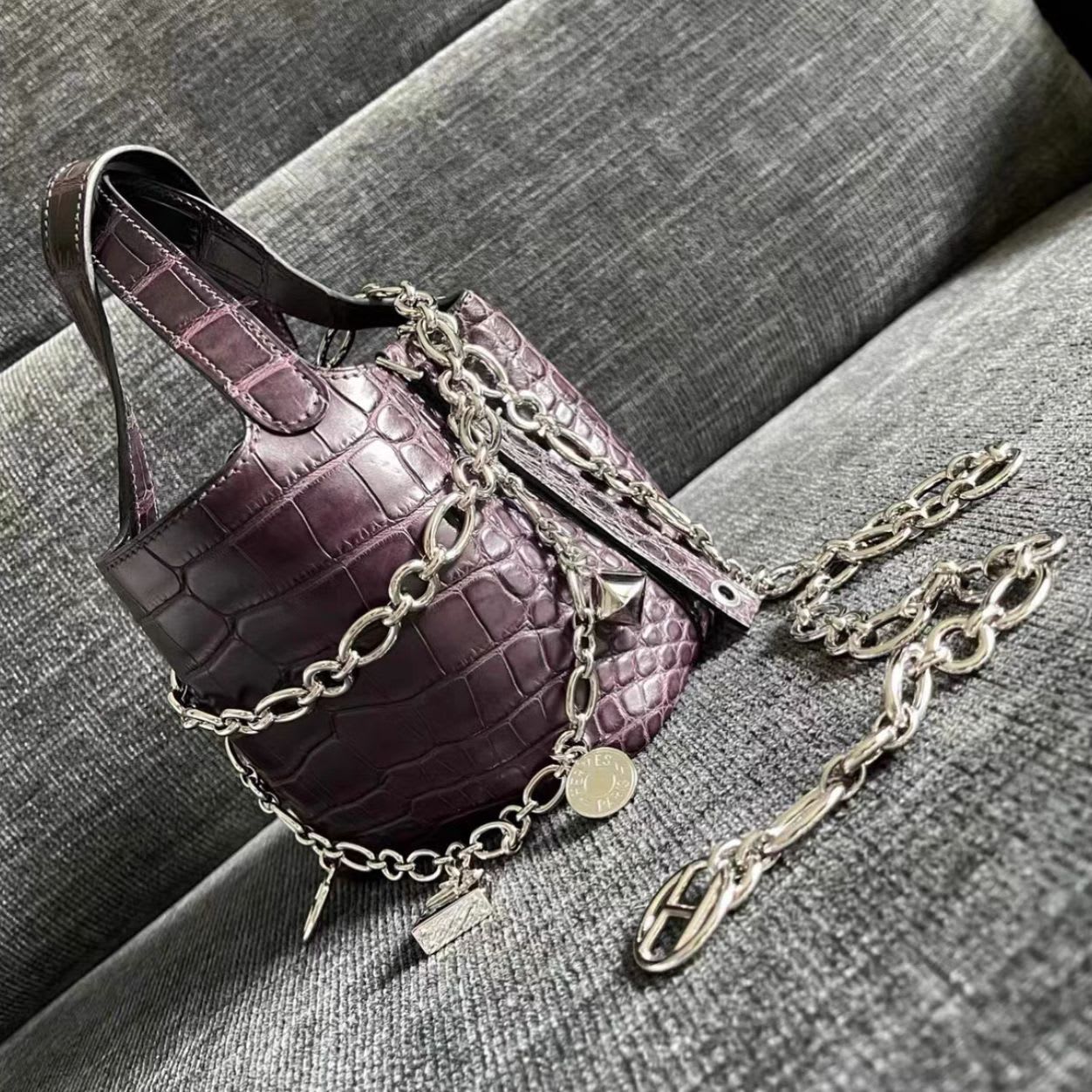 Hermes purple crocodile matte micro 14 picotin - Image 3