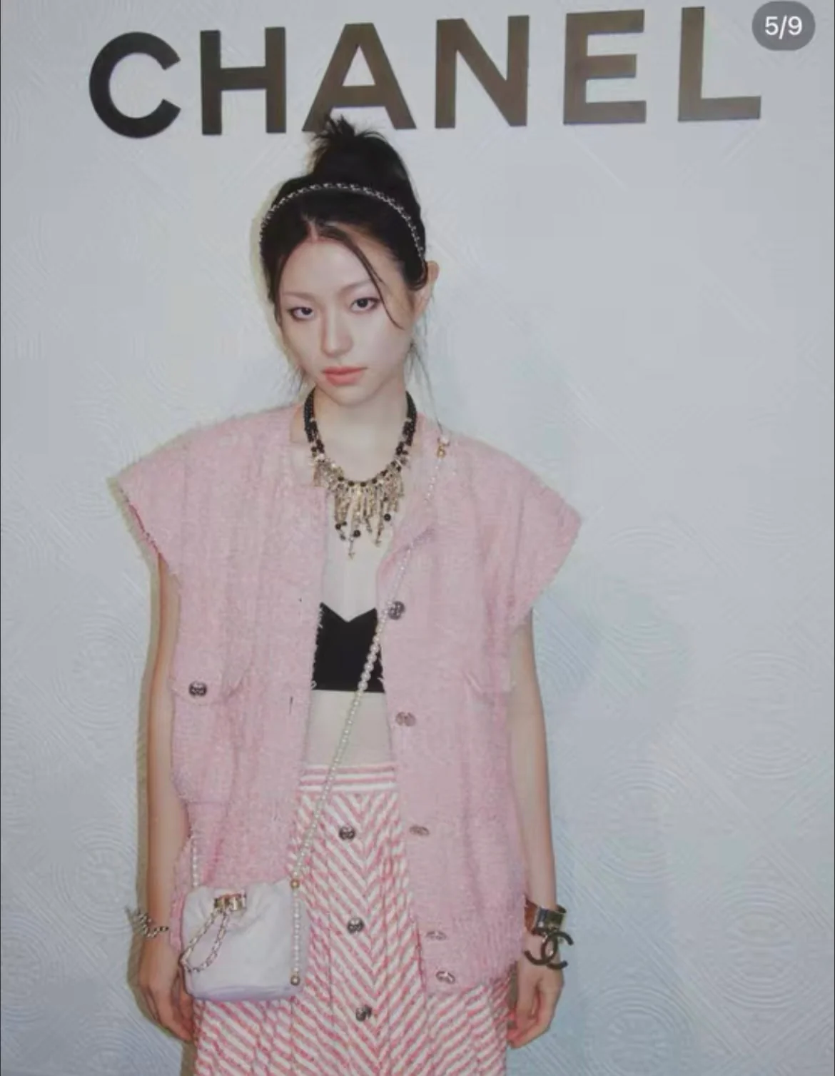 Chanel 21ss ecru pink orange striped tweed skirt - Image 5
