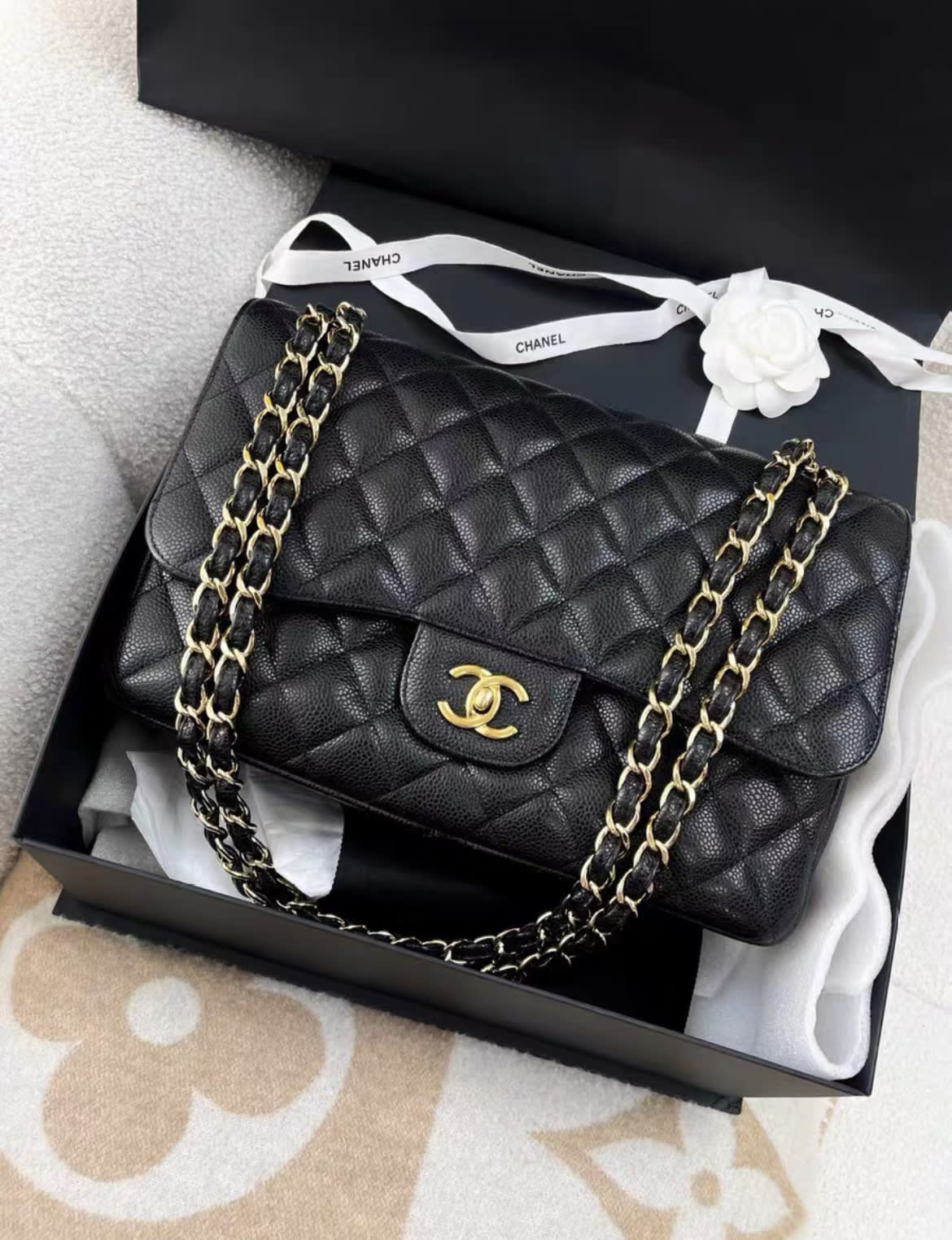 Chanel black lychee cowhide CF large jumbo chain bag - Image 2
