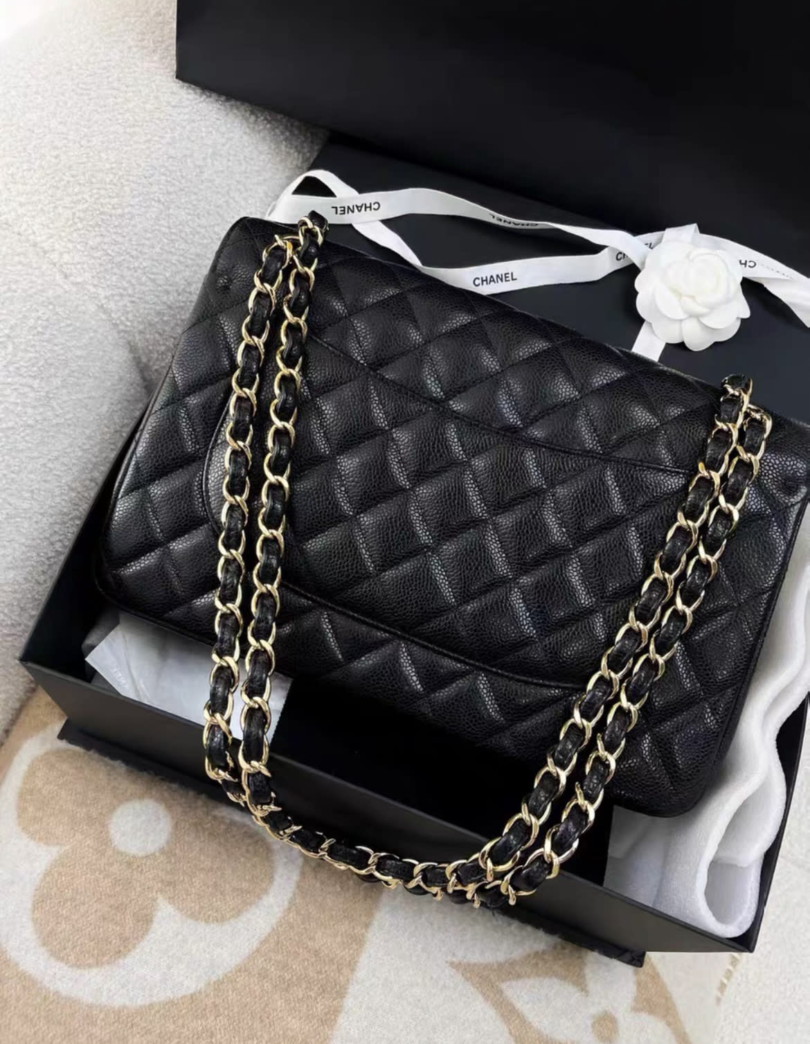 Chanel black lychee cowhide CF large jumbo chain bag - Image 3