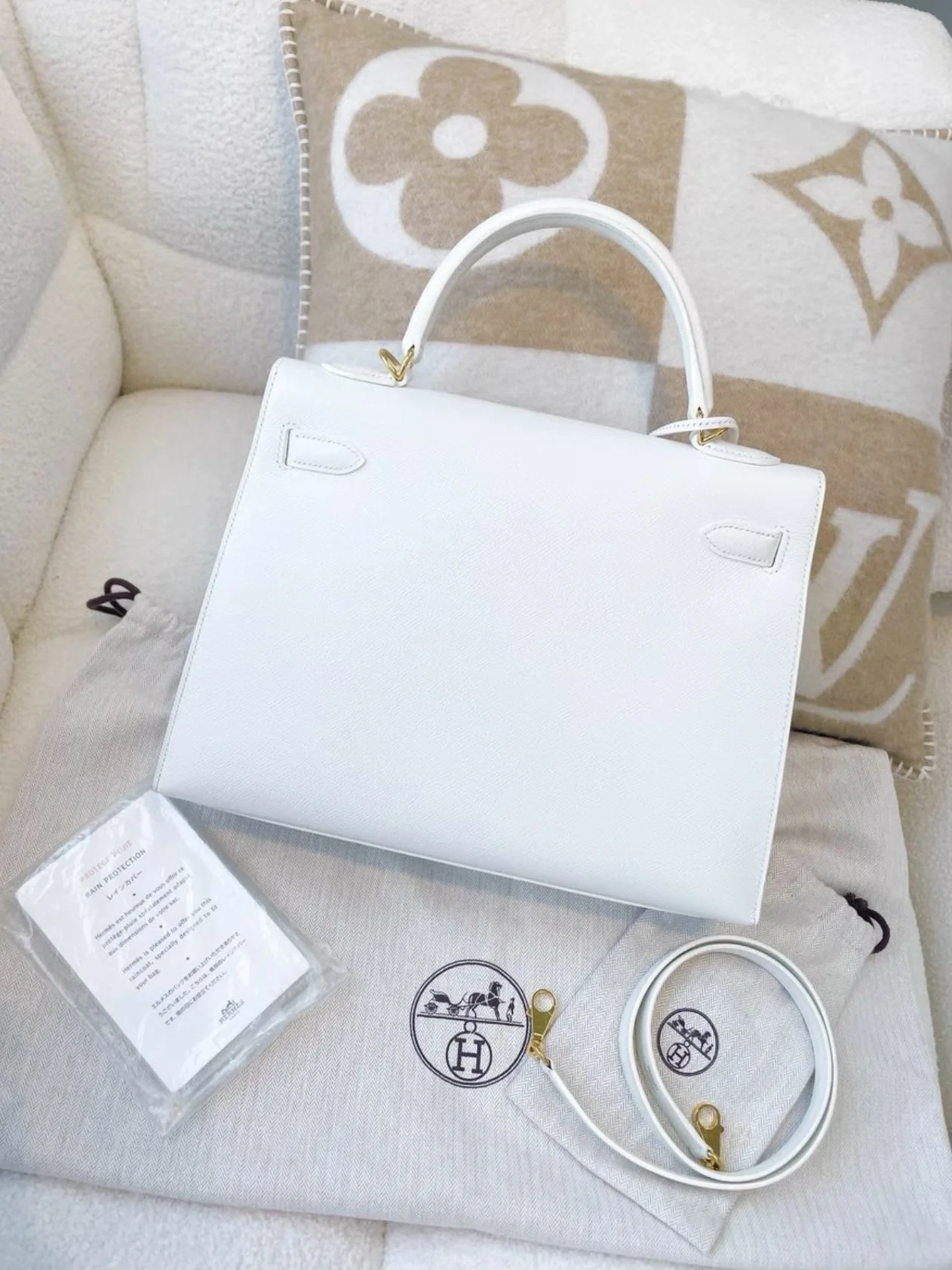 Hermes Kelly32 Pure White 01 Gold epsom leather Q engraved - Image 5