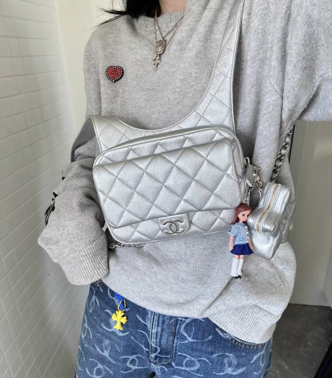 Chanel 24C early spring vacation popular silver backpack - Image 3