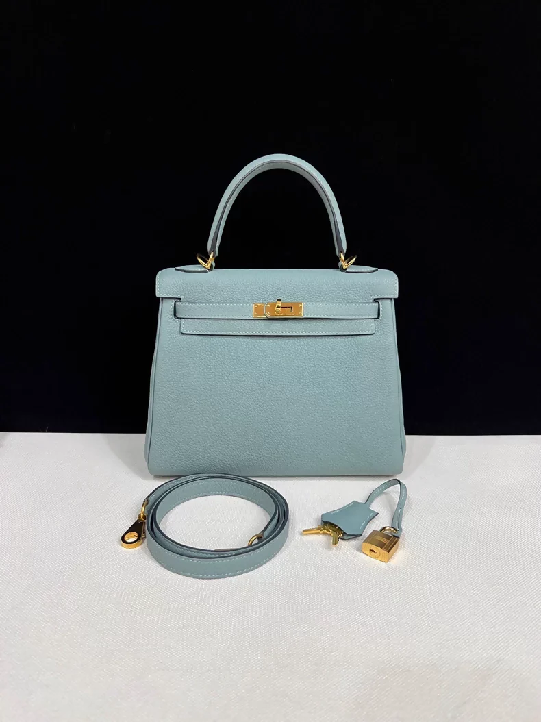 Hermes Kelly 25 sky blue Togo leather with gold hardware