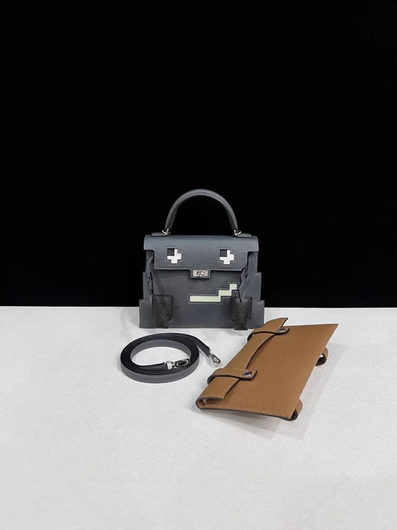 Hermes Kelly Doll Picto Gris Misty/Gris Meyer/Vert Fizz/Noir/Alezan Epsom palladium hardware