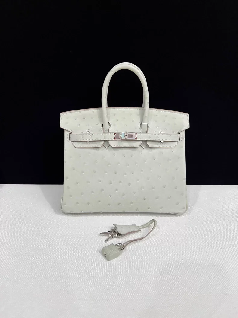 Hermes Birkin 25 Pearl Grey Gris Perle Ostrich Leather palladium hardware