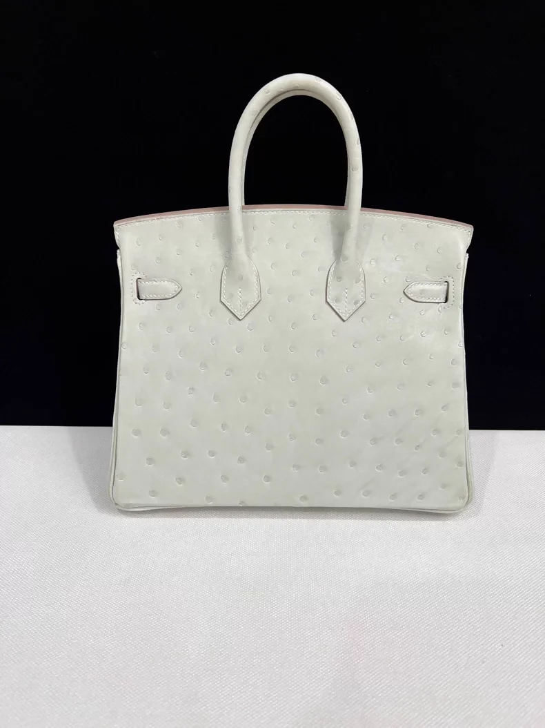 Hermes Birkin 25 Pearl Grey Gris Perle Ostrich Leather palladium hardware - Image 3