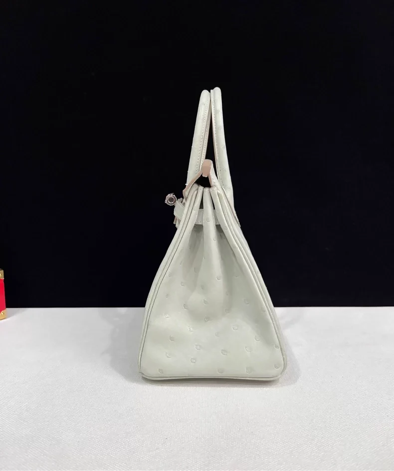 Hermes Birkin 25 Pearl Grey Gris Perle Ostrich Leather palladium hardware - Image 5