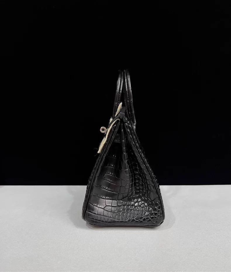 Hermes Birkin 25 black matte crocodile leather brushed palladium hardware - Image 5
