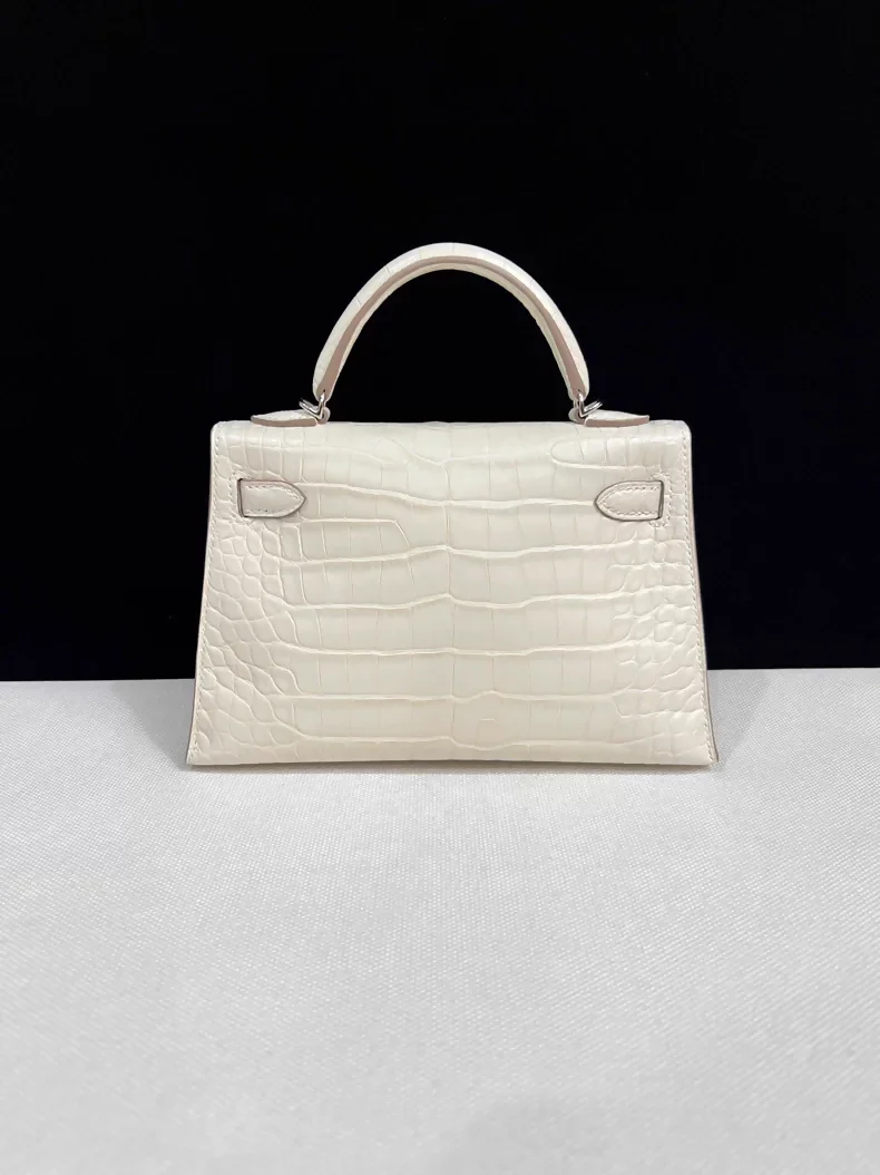 Hermes Mini Kelly 20 Cream White matte Crocodile Leather palladium hardware - Image 2