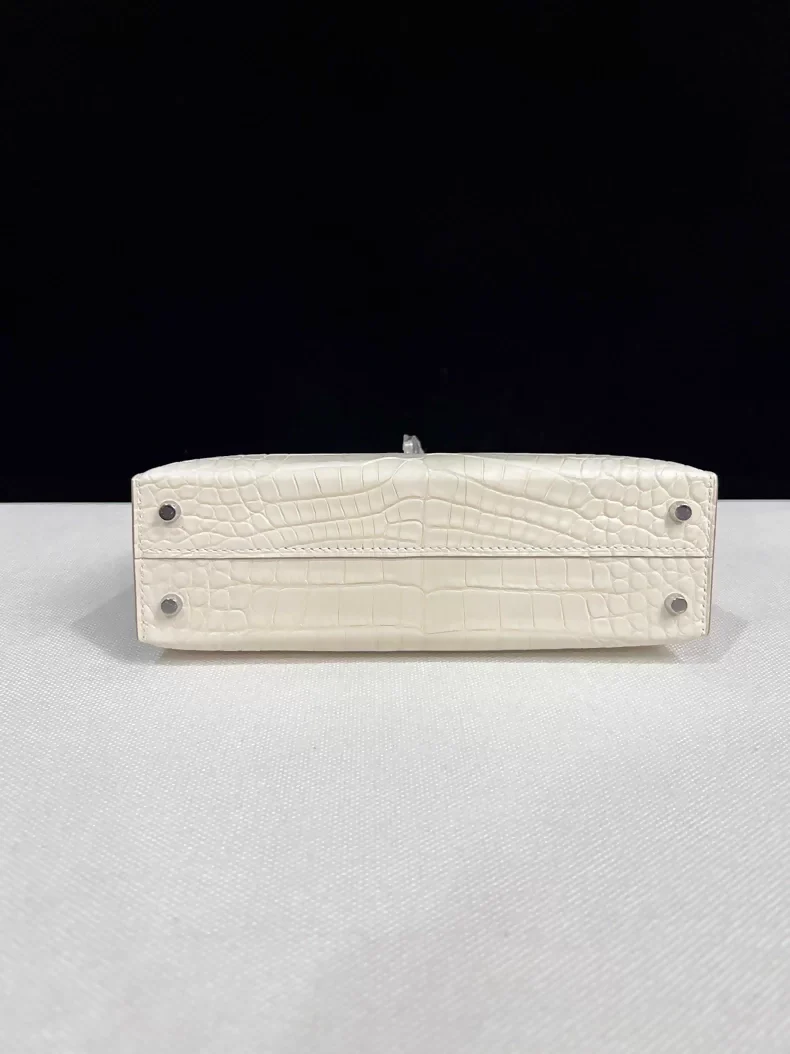 Hermes Mini Kelly 20 Cream White matte Crocodile Leather palladium hardware - Image 5