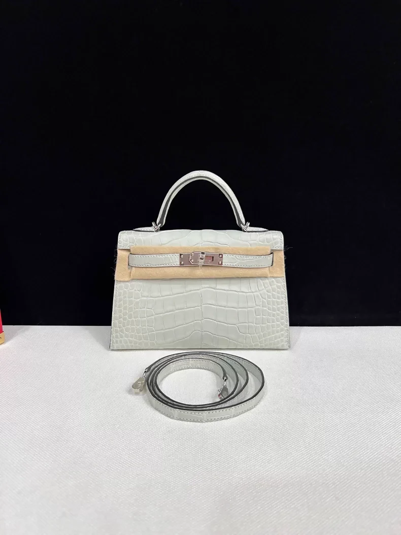 Hermes Mini Kelly 20 Gris matte Crocodile Leather palladium hardware