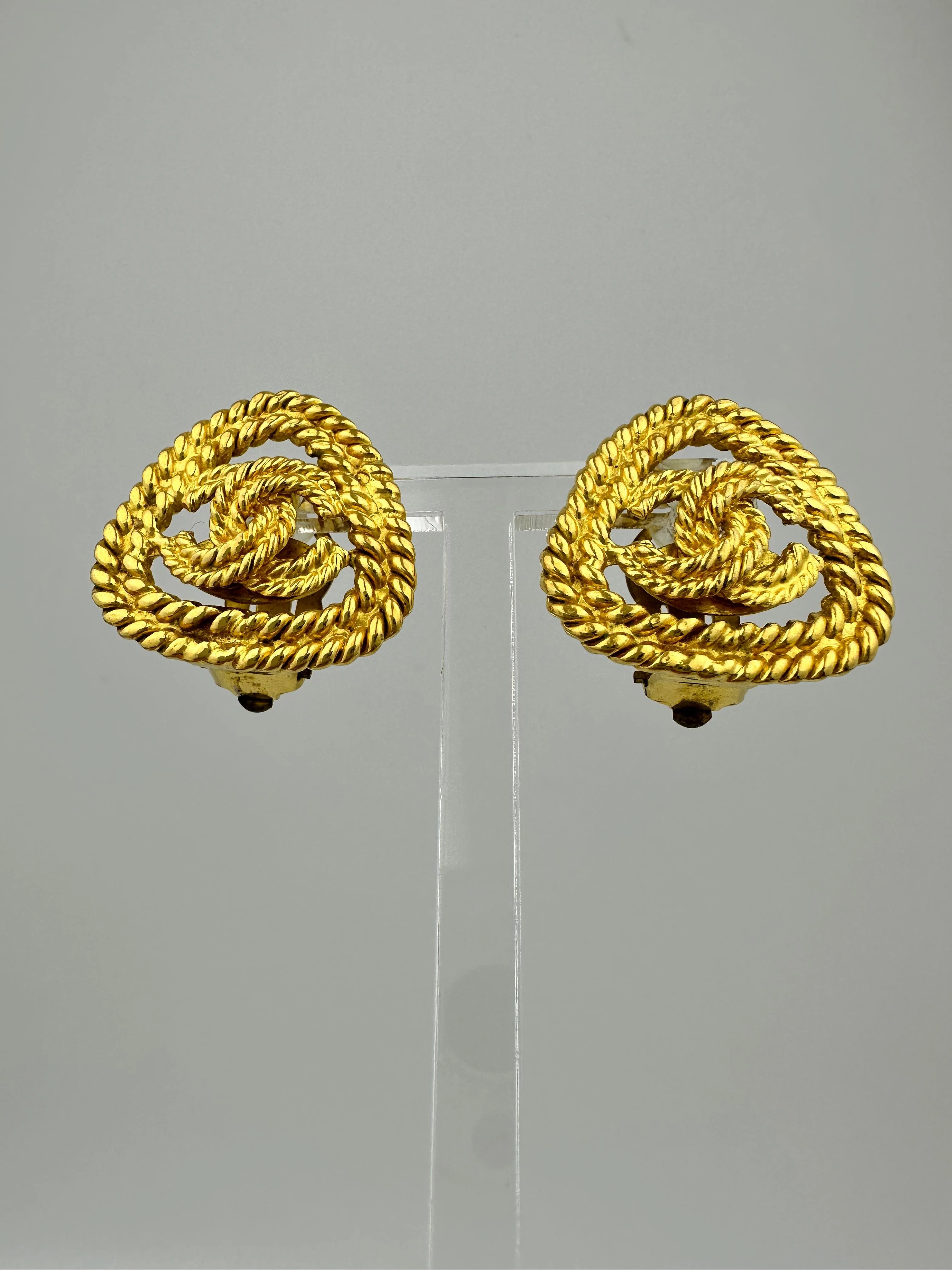 1991 Chanel Vintage Triangular Gold Plated Earrings