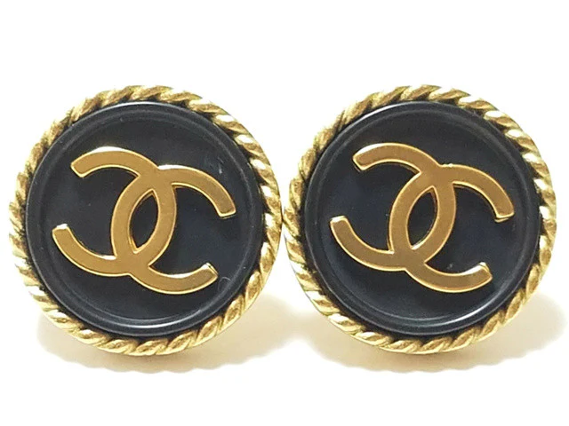 Chanel 1994 Black Gold-Plated Resin Ear Clips