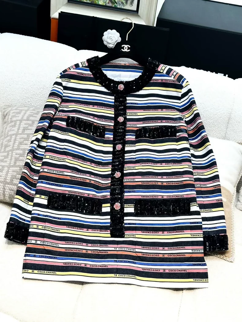 Chanel 22SS Multicolor stripes sequinned dress