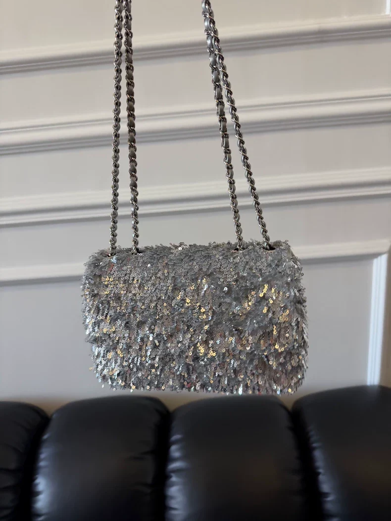 Chanel Spring/Summer 2025 mini CF bag in silver sequins - Image 3