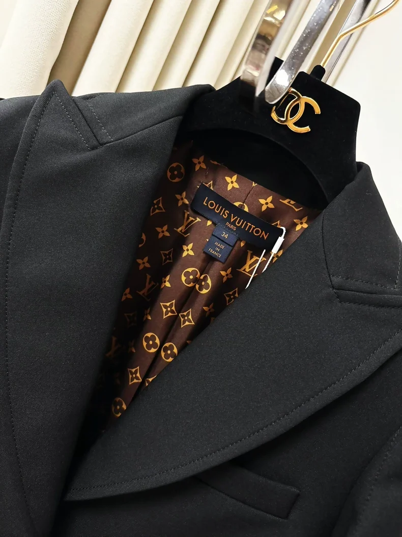 Black Louis Vuitton (LV) suit jacket with brown monogram logo print all over - Image 2