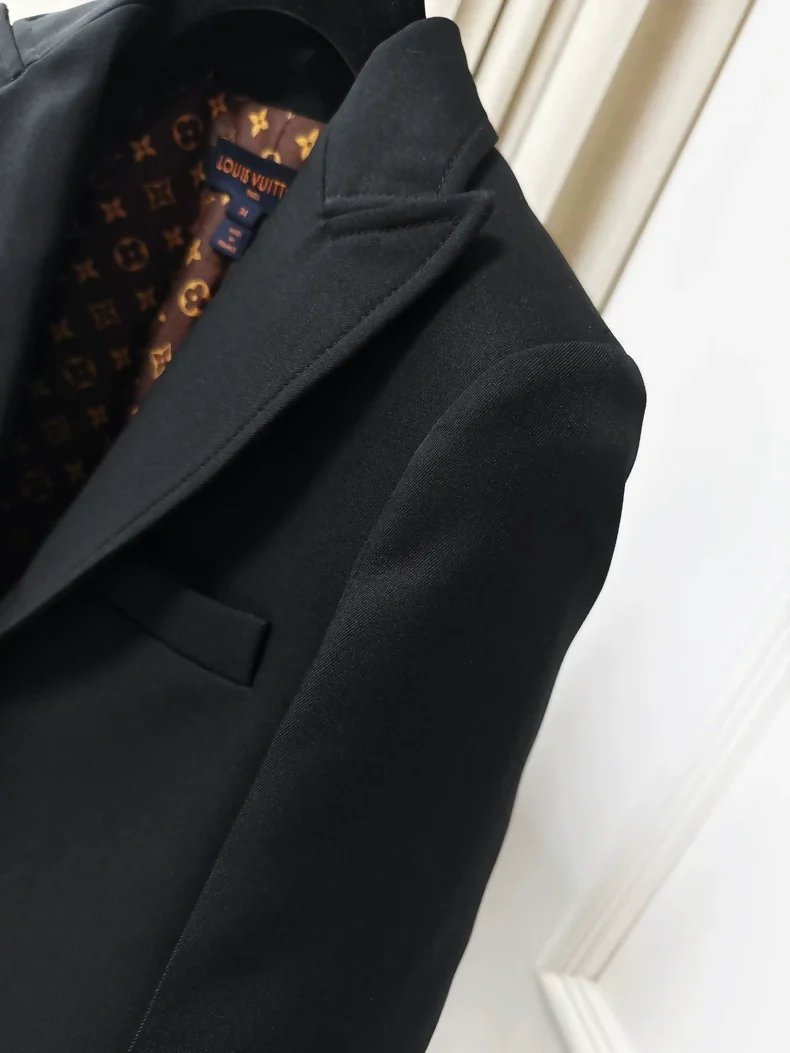 Black Louis Vuitton (LV) suit jacket with brown monogram logo print all over - Image 3