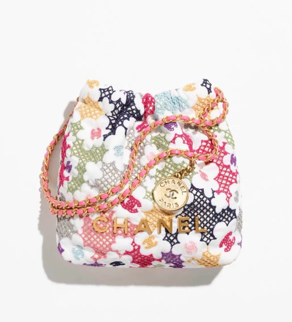 Blooming Raffia Chanel 22 in lace patchwork with gold-tone hardware Mini size - Image 3