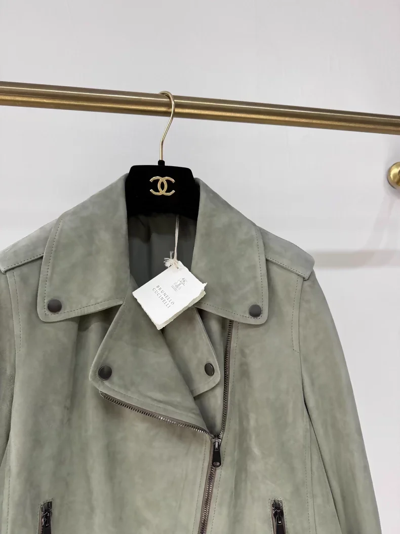 Brunello Cucinelli green suede leather jacket - Image 2