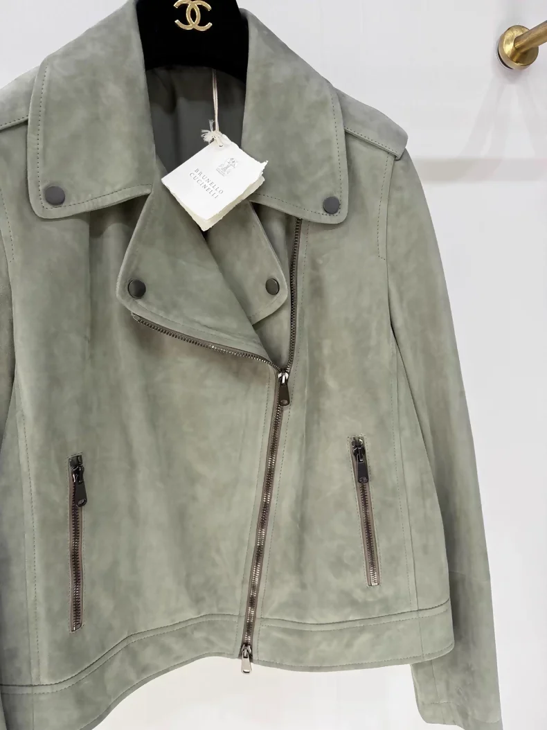Brunello Cucinelli green suede leather jacket - Image 3