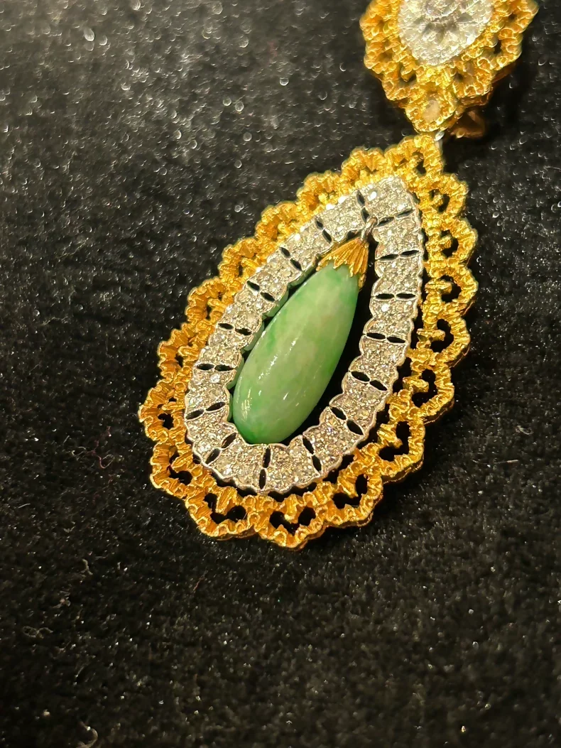 Buccellati Emerald Diamond Lace drop Ear Clips - Image 2