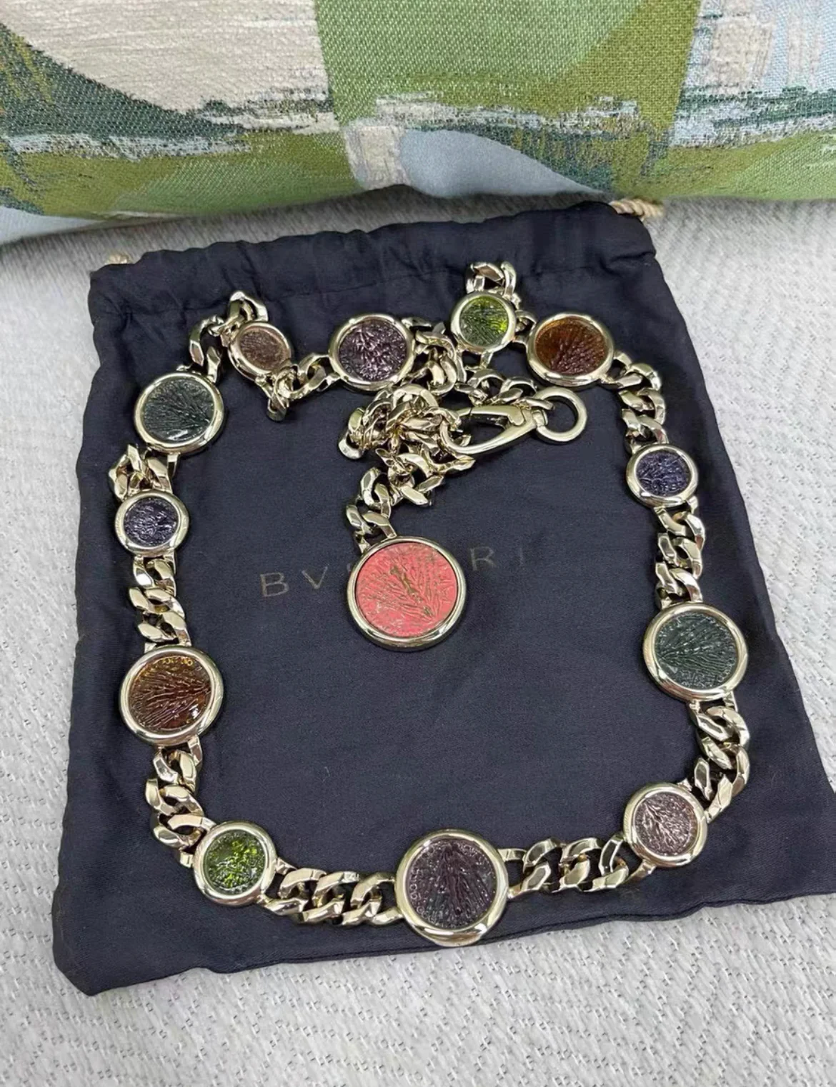 Bvlgari Multicolor Glass Embellished Chain Link Necklace - Image 3