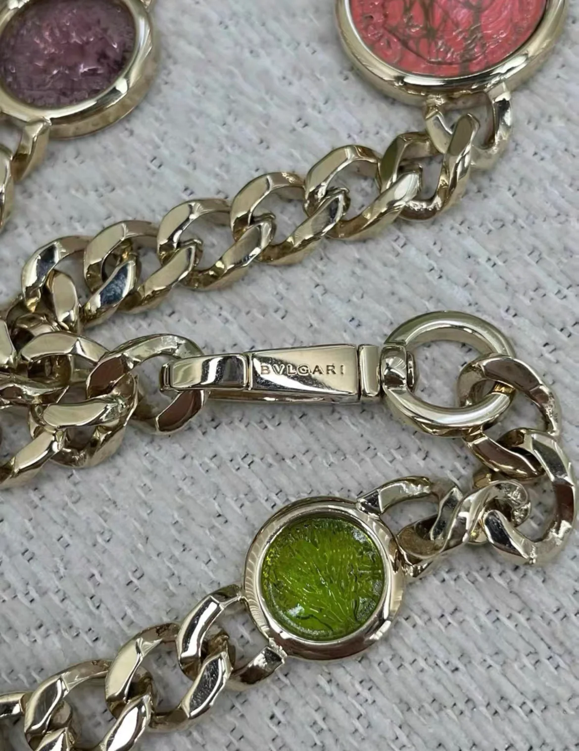 Bvlgari Multicolor Glass Embellished Chain Link Necklace - Image 8