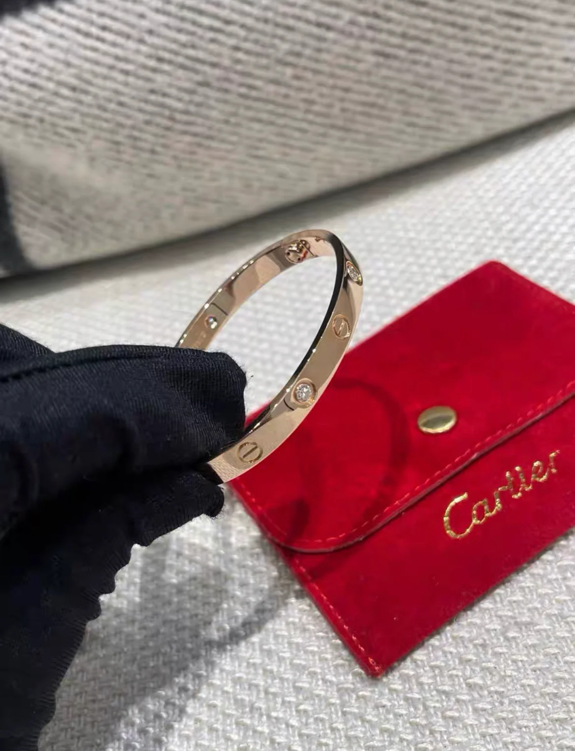 Cartier Love Rose Gold 4 Diamonds Bracelet Size 16 - Image 4