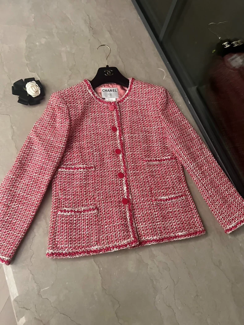 Chanel 02P Strawberry Red Tweed Jacket