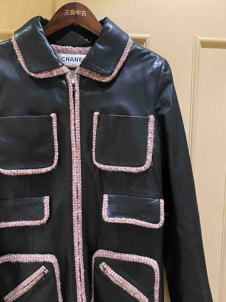 Chanel 03A Black and Pink Leather Jacket - Image 2