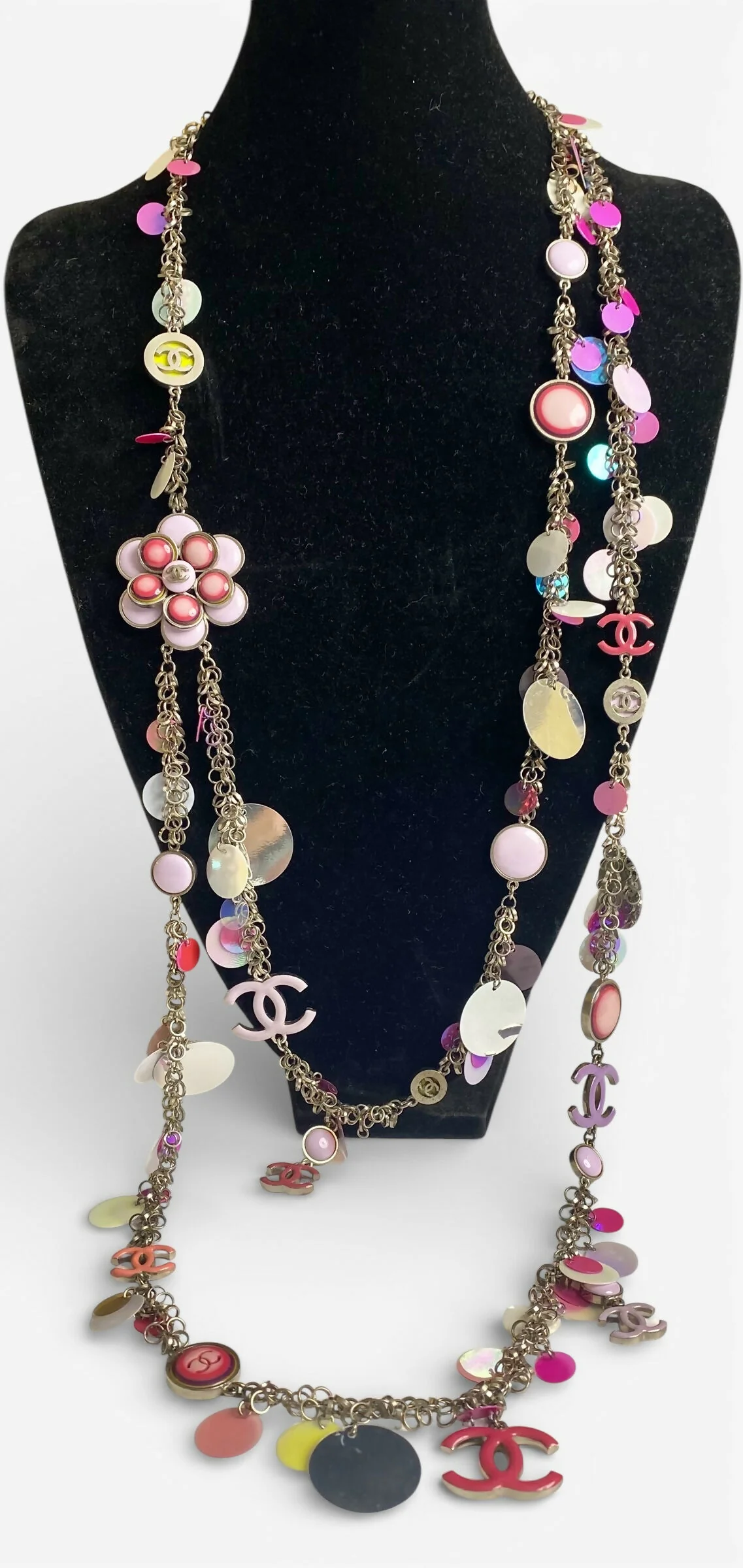 Chanel 04S Ultra Rare Statement DOUBLE XL Hot Pink Lavender Neon CC Necklace Belt - Image 3