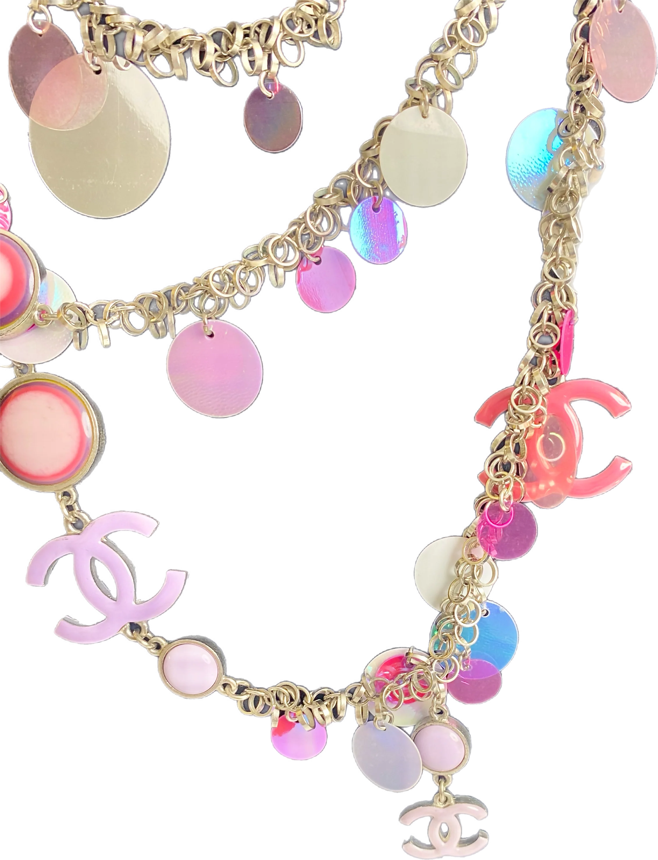 Chanel 04S Ultra Rare Statement DOUBLE XL Hot Pink Lavender Neon CC Necklace Belt - Image 7