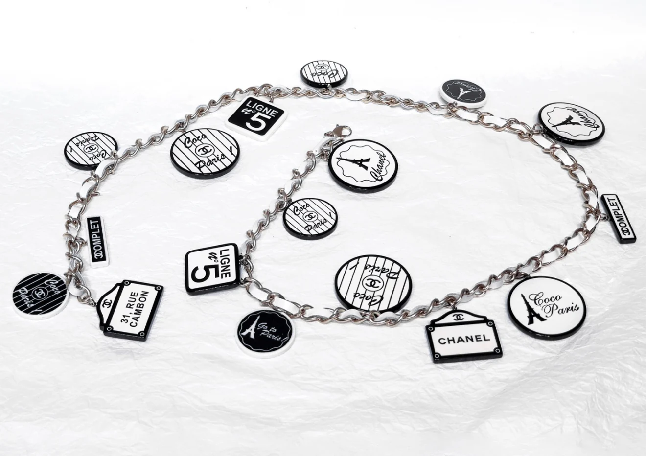 Chanel 06C Black and White Acrylic Multi-Element Pendant Leather-Threaded Chain Necklace - Image 3