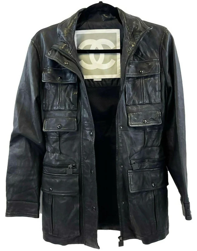 Chanel 07A Black Lambskin Leather Utility Jacket Coat FR 40 - Image 8