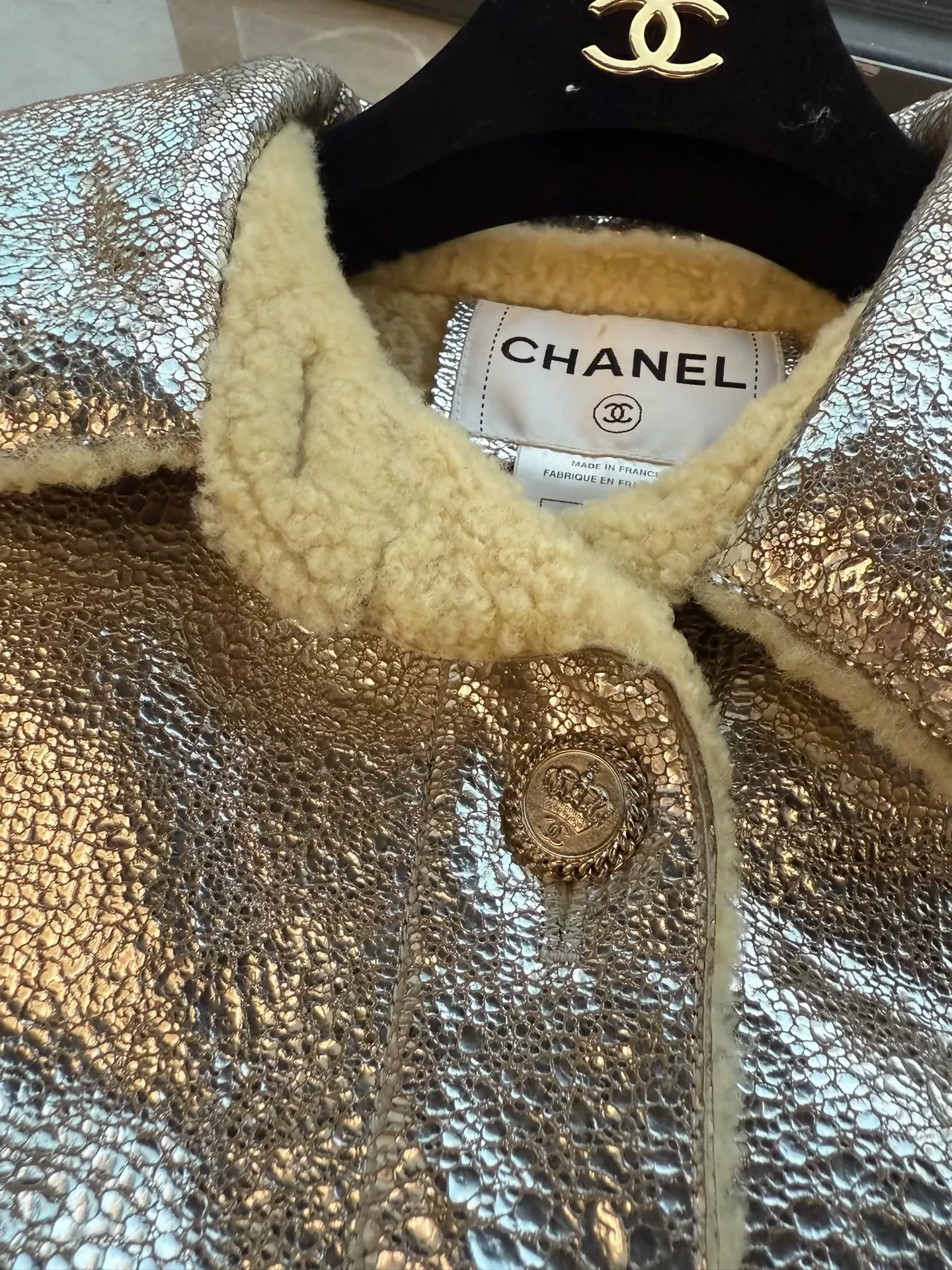 Chanel 08 silver metalic Lambskin leather & wool Vest - Image 2