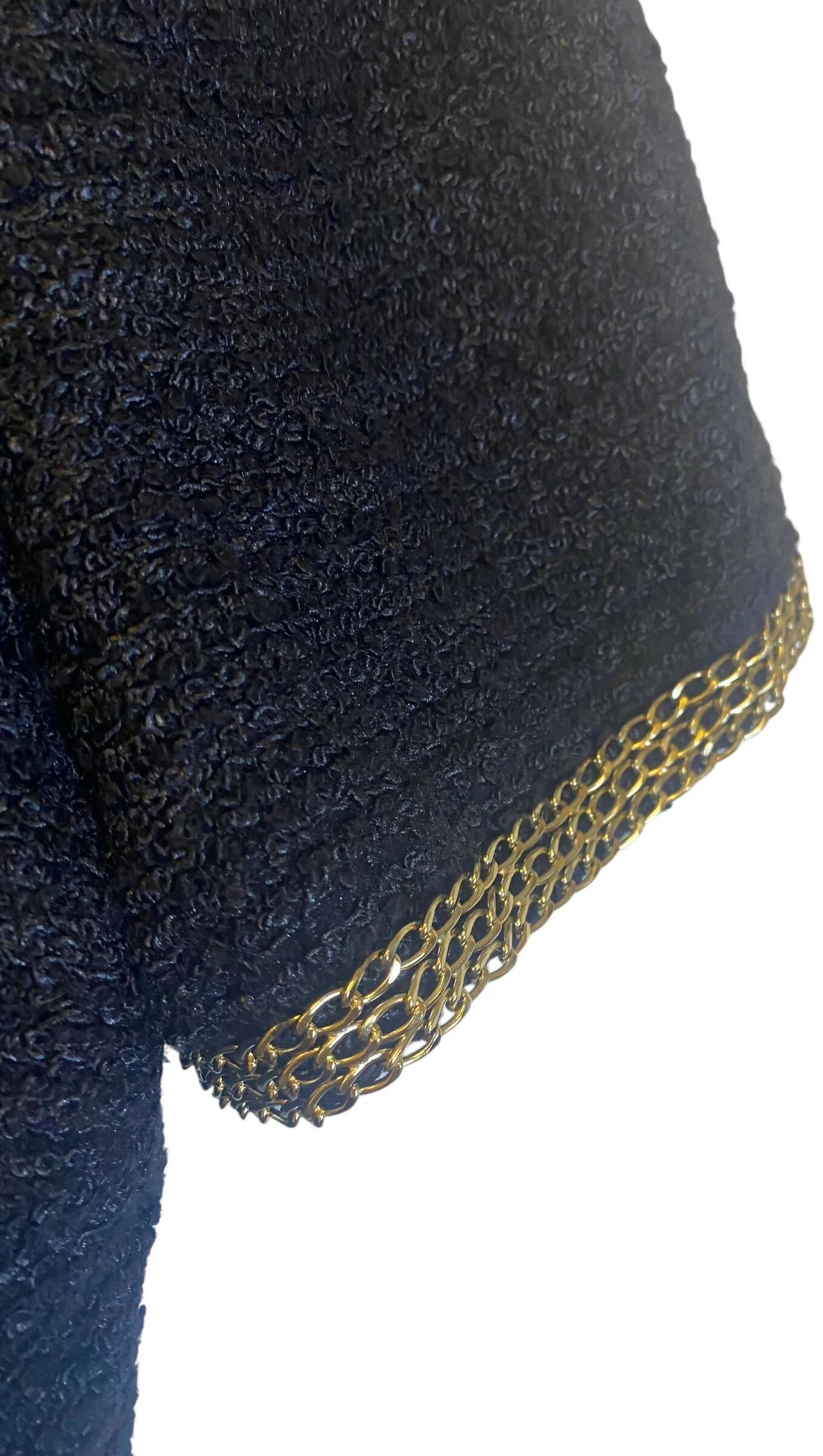 CHANEL 08P RUNWAY BLACK TWEED DRESS GOLD CC LOGO CHAINS FR 50 - Image 7