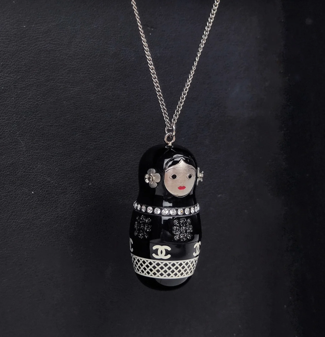 Chanel 09A Acrylic Diamond-Studded Russian Doll Pendant Necklace - Image 2
