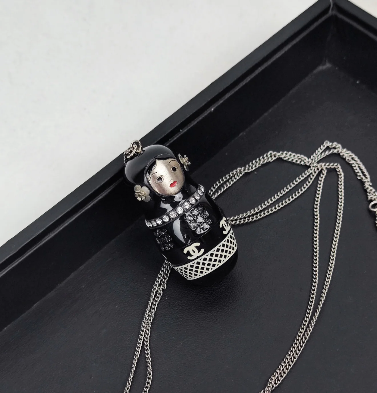 Chanel 09A Acrylic Diamond-Studded Russian Doll Pendant Necklace - Image 3