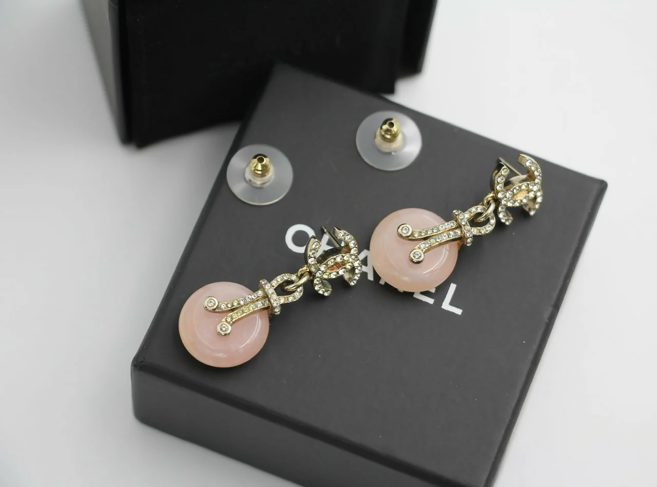 Chanel 09A Gripoix Pink Round Dangle Stud Earrings - Image 7