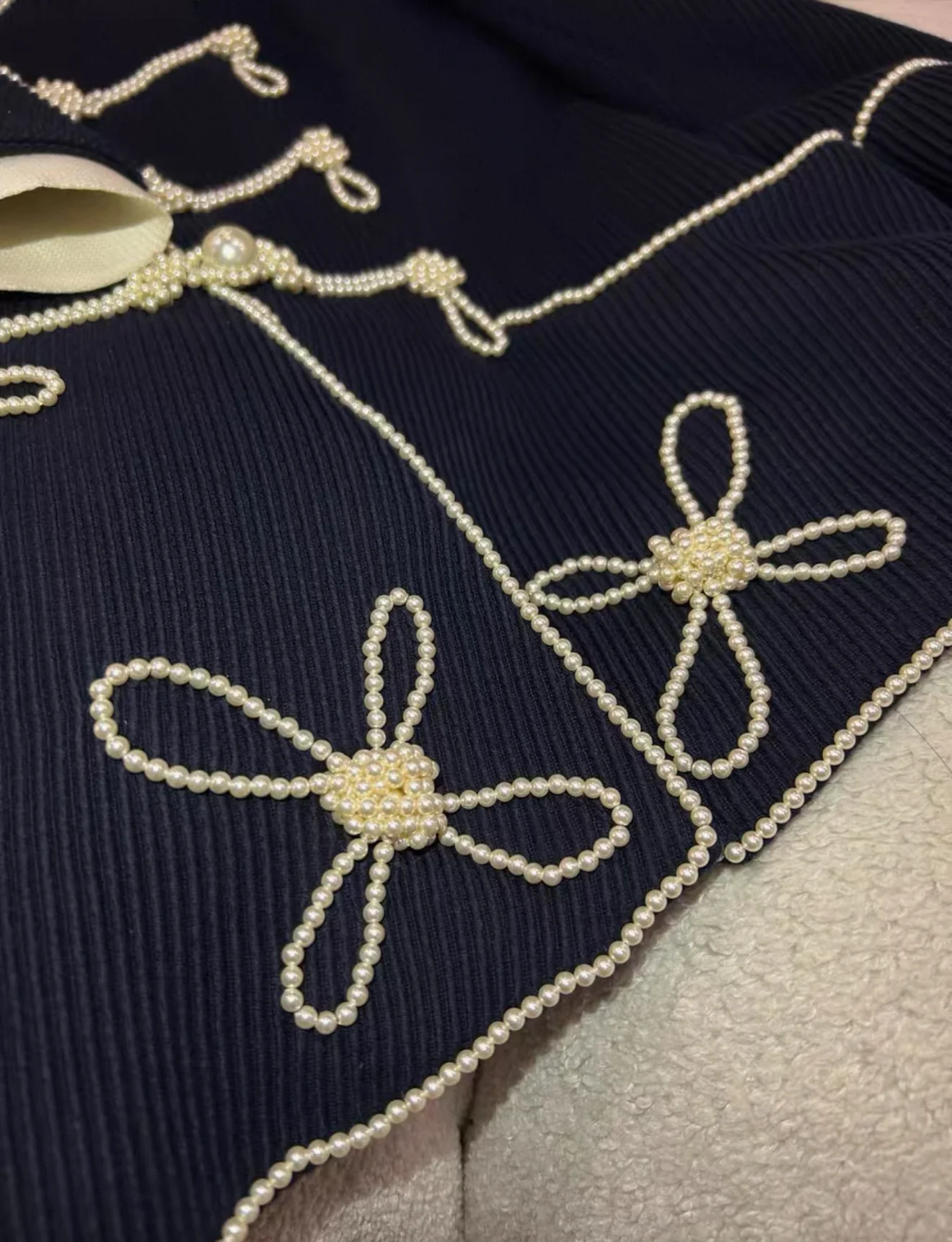 Chanel 09P Pearl Button Navy Blue Military Jacket FR42 - Image 3